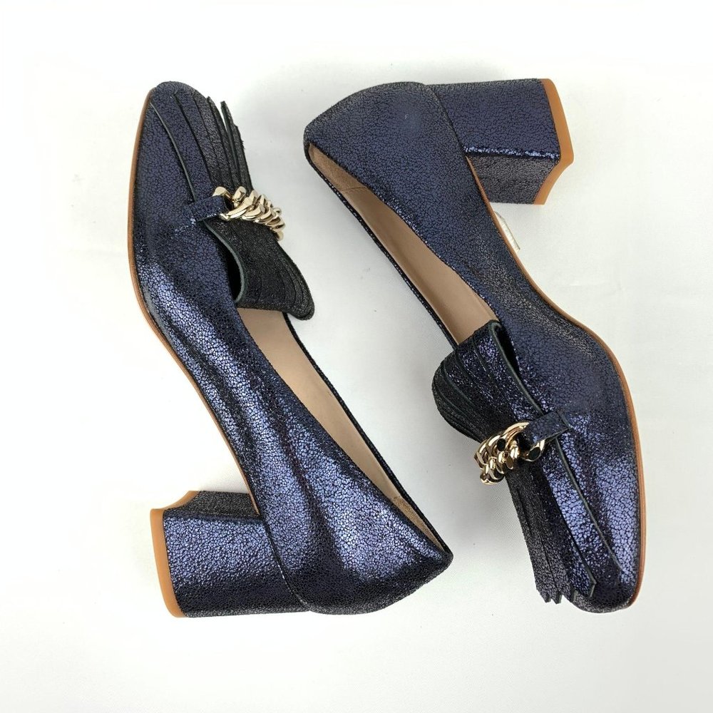 COUTURE Leather Slip On Moccasin Metallic Blue 6